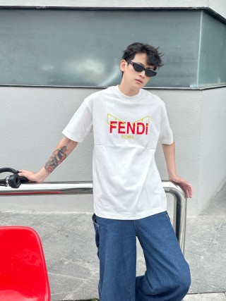 Fendi Roma White T-Shirt with Yellow & Red Logo view 6