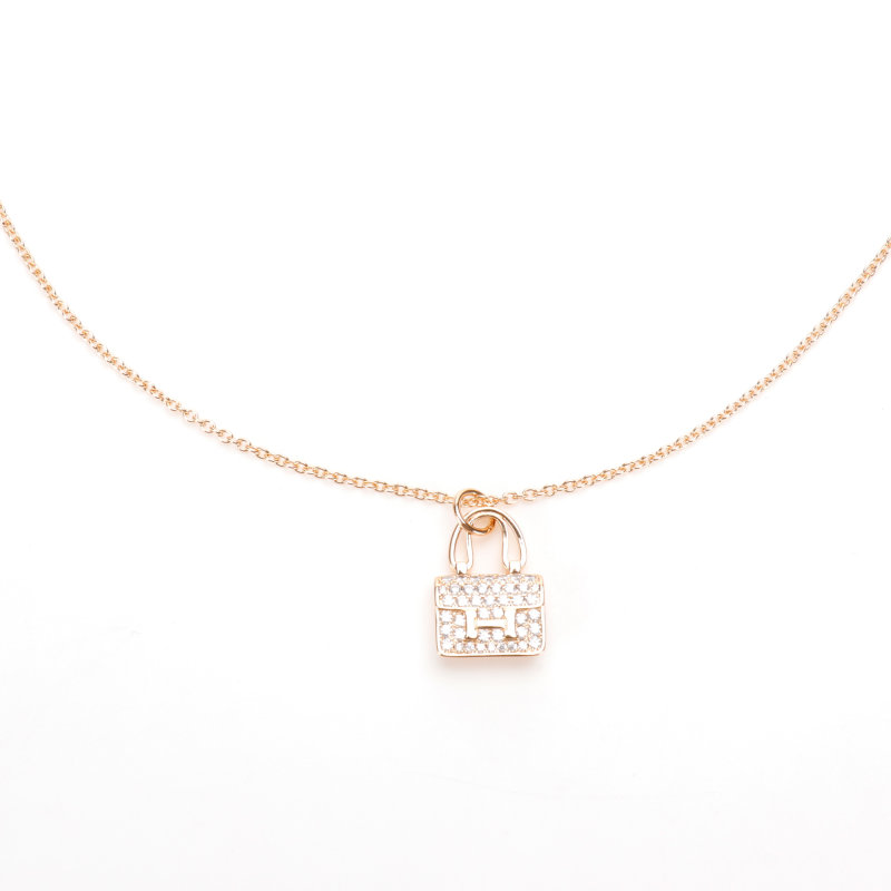 Hermès Crystal Padlock Pendant Necklace - Rose Gold view