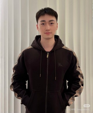 Burberry Black Hoodie Jacket with Checked Trim view 3