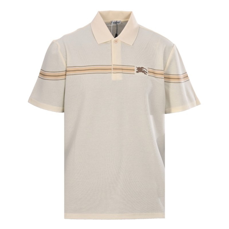 Classic Cream Polo Shirt with Contrast Chest Stripe view
