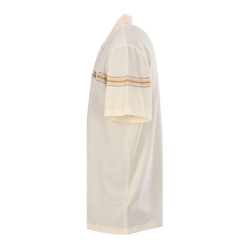Classic Cream Polo Shirt with Contrast Chest Stripe view