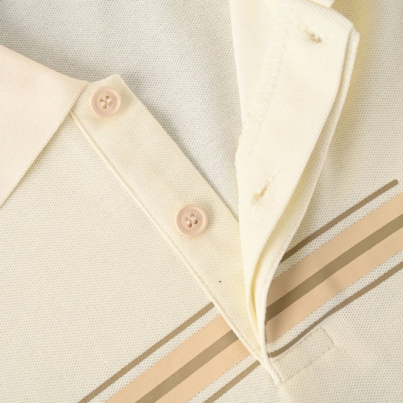 Classic Cream Polo Shirt with Contrast Chest Stripe view