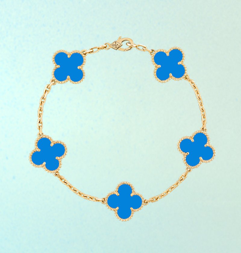 Van Cleef & Arpels Vintage Alhambra Blue Agate Gold Bracelet