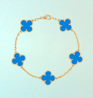 Van Cleef & Arpels Vintage Alhambra Blue Agate Gold Bracelet view 1