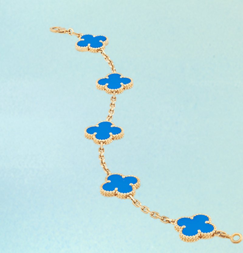 Van Cleef & Arpels Vintage Alhambra Blue Agate Gold Bracelet view