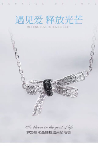 Crystal Bow Pendant Necklace with Black Center Stone view 5