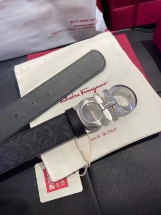 Ferragamo Gancini Black Leather Belt with Silver Buckle view 6