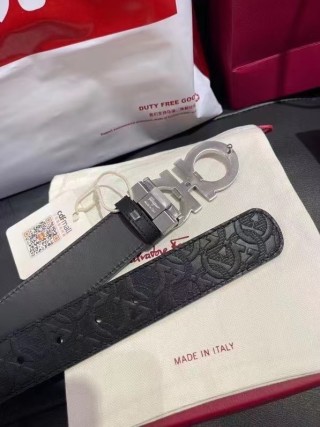 Ferragamo Gancini Black Leather Belt with Silver Buckle view 7