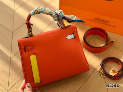 Hermès Kelly Bag 25cm Orange Red Leather view 3