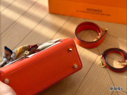 Hermès Kelly Bag 25cm Orange Red Leather view 5