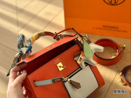 Hermès Kelly Bag 25cm Orange Red Leather view 7