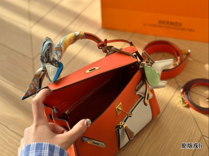 Hermès Kelly Bag 25cm Orange Red Leather view 8