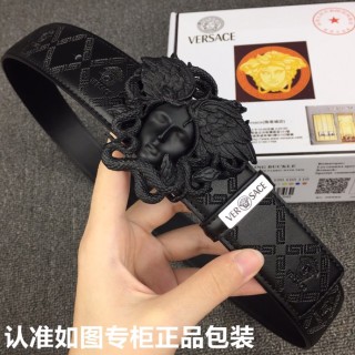 Versace Medusa Black Leather Belt with Gold Buckle view 1