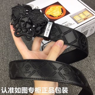 Versace Medusa Black Leather Belt with Gold Buckle view 2