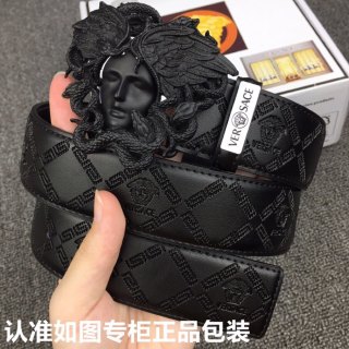 Versace Medusa Black Leather Belt with Gold Buckle view 3