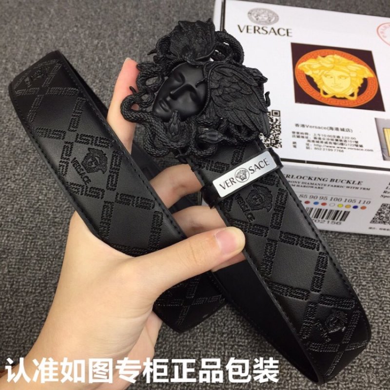 Versace Medusa Black Leather Belt with Gold Buckle view