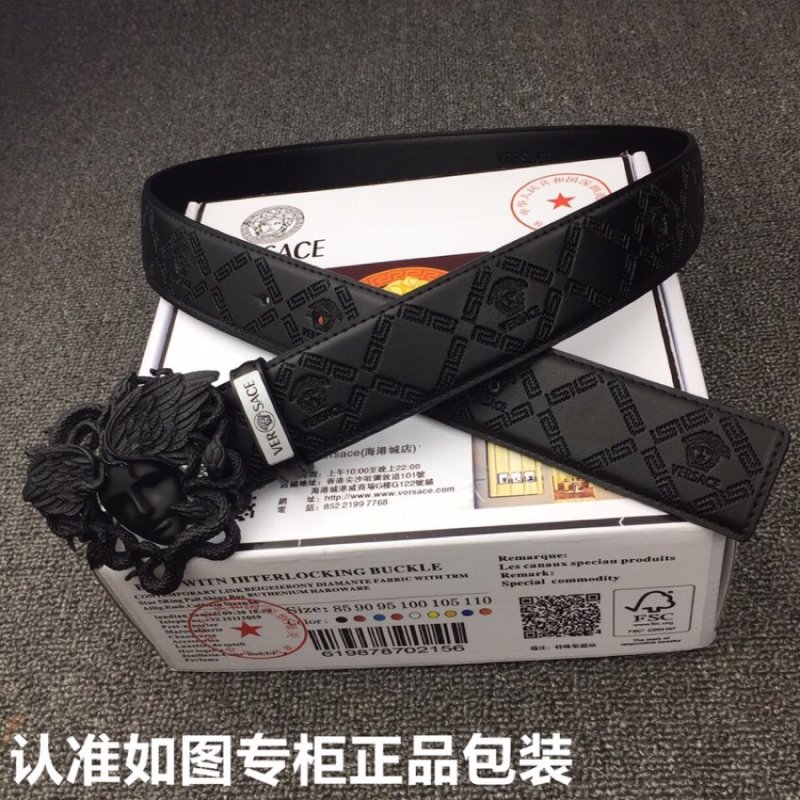 Versace Medusa Black Leather Belt with Gold Buckle view