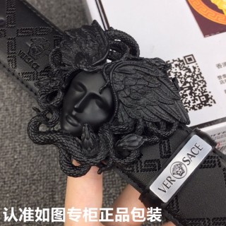 Versace Medusa Black Leather Belt with Gold Buckle view 6