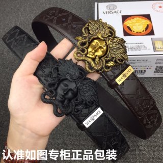 Versace Medusa Black Leather Belt with Gold Buckle view 9
