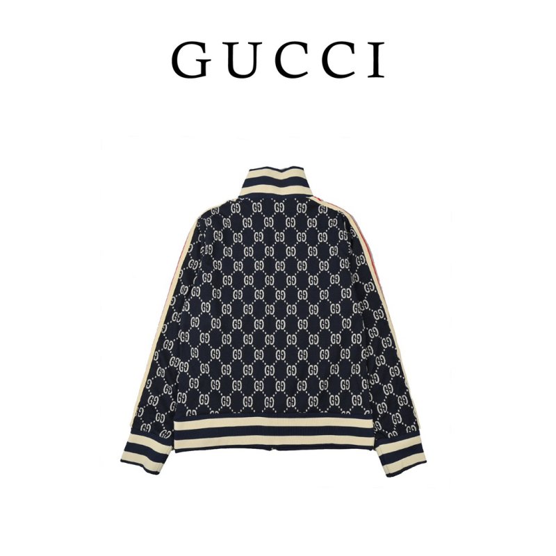 Gucci GG Monogram Bomber Jacket Navy White Stripe view