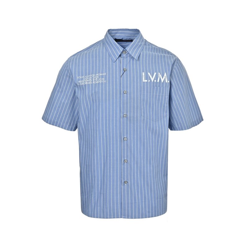 Blue Pinstripe Short Sleeve Button-Up Shirt view