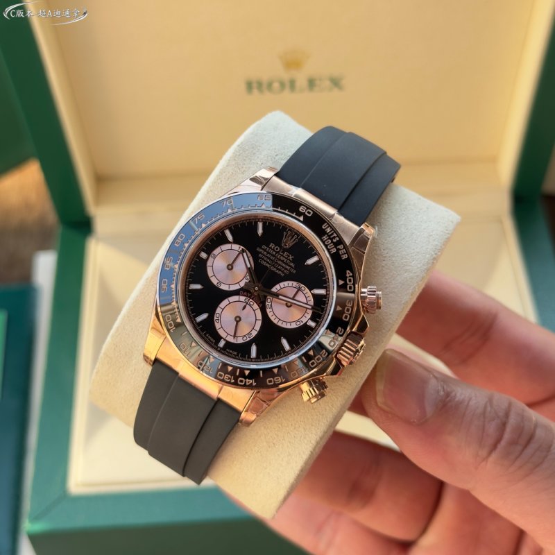 Rolex Daytona Rose Gold Black Dial Chronograph Watch view