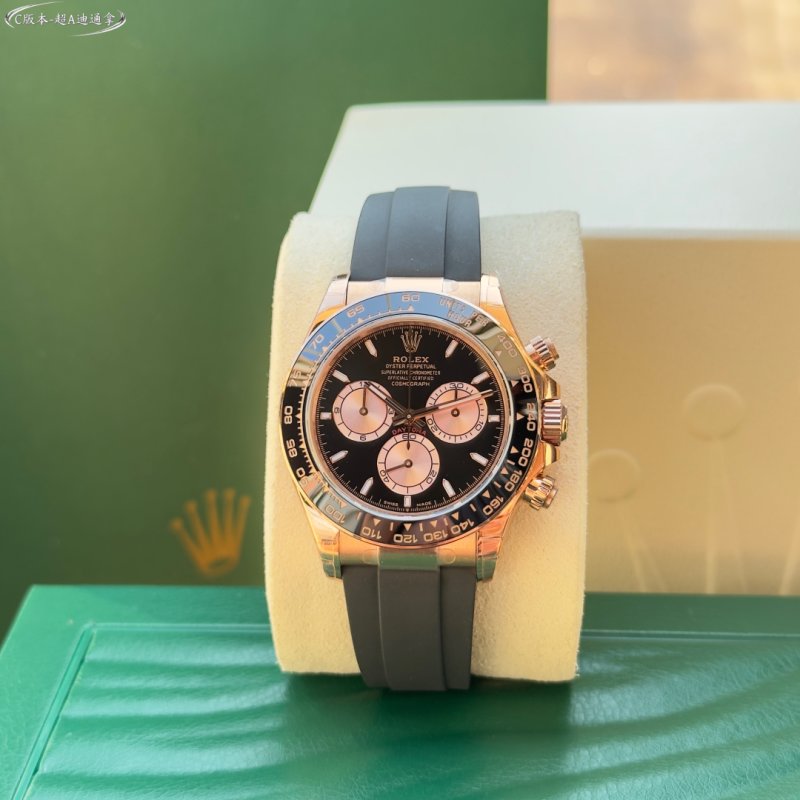 Rolex Daytona Rose Gold Black Dial Chronograph Watch view