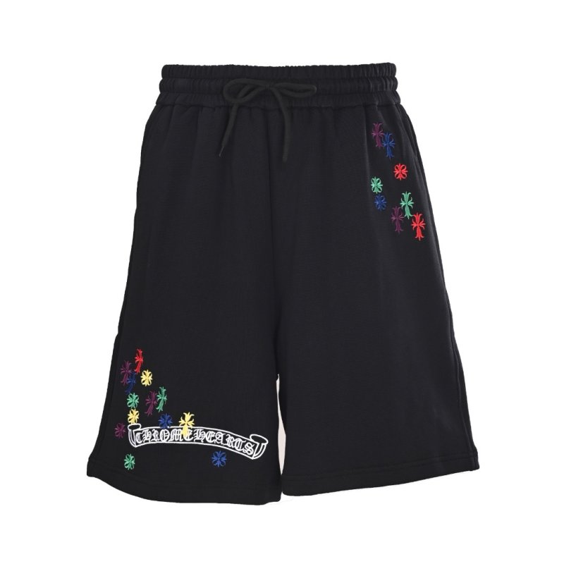 Black Embroidered Floral Shorts with Drawstring view