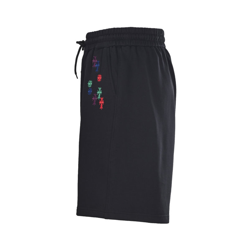 Black Embroidered Floral Shorts with Drawstring view