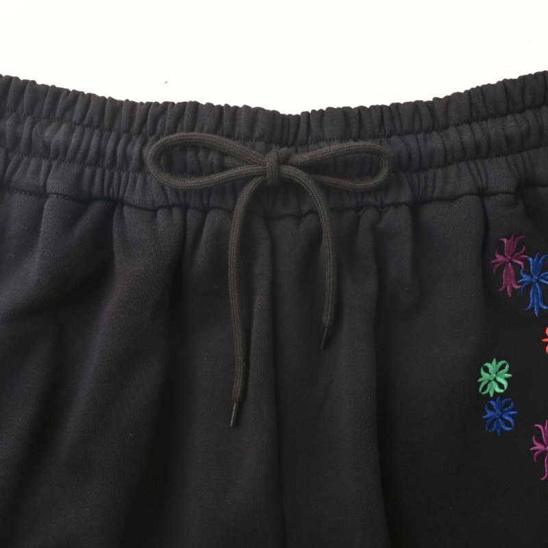 Black Embroidered Floral Shorts with Drawstring view