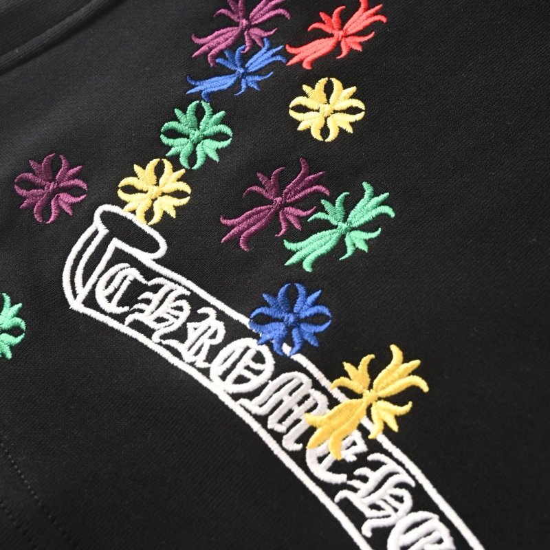Black Embroidered Floral Shorts with Drawstring view
