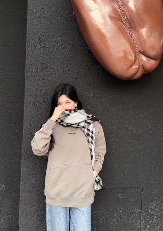 Balenciaga Cream Oversized Logo Hoodie view 3