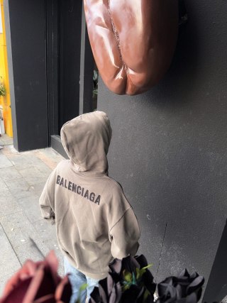 Balenciaga Cream Oversized Logo Hoodie view 6