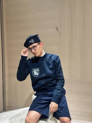 Navy Crested Crew Neck Sweater view 1