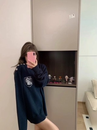 Navy Crested Crew Neck Sweater view 3