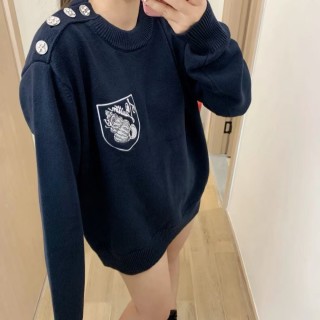 Navy Crested Crew Neck Sweater view 7