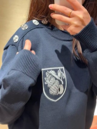 Navy Crested Crew Neck Sweater view 8