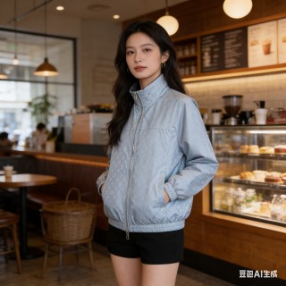 Light Blue Quilted Zip Jacket view 5