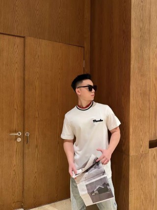 Cream Crew Neck Short Sleeve T-Shirt with Embroidered Script Logo view 1