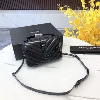Saint Laurent College Mini Quilted Black Crossbody Bag