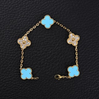 Van Cleef & Arpels Turquoise Mother-of-Pearl Lucky Clover Bracelet view 1