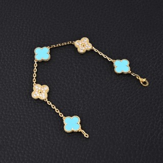 Van Cleef & Arpels Turquoise Mother-of-Pearl Lucky Clover Bracelet view 2
