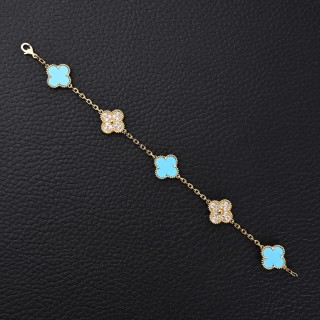 Van Cleef & Arpels Turquoise Mother-of-Pearl Lucky Clover Bracelet view 3