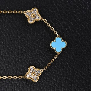 Van Cleef & Arpels Turquoise Mother-of-Pearl Lucky Clover Bracelet view 5
