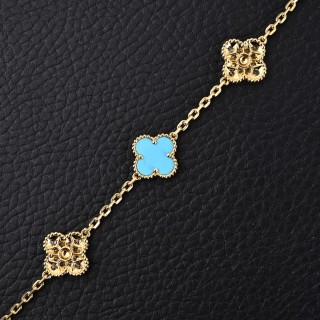 Van Cleef & Arpels Turquoise Mother-of-Pearl Lucky Clover Bracelet view 6