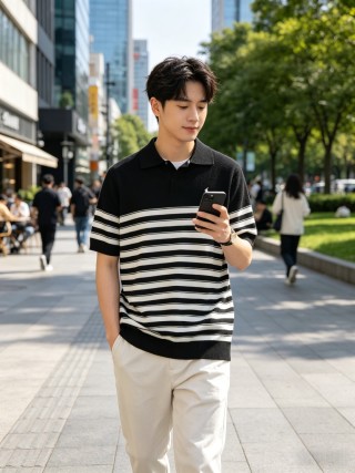 Polo Ralph Lauren Black White Striped Polo Shirt view 2