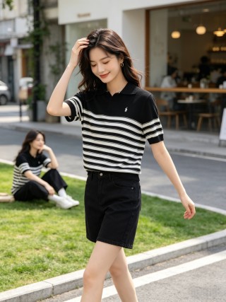 Polo Ralph Lauren Black White Striped Polo Shirt view 6