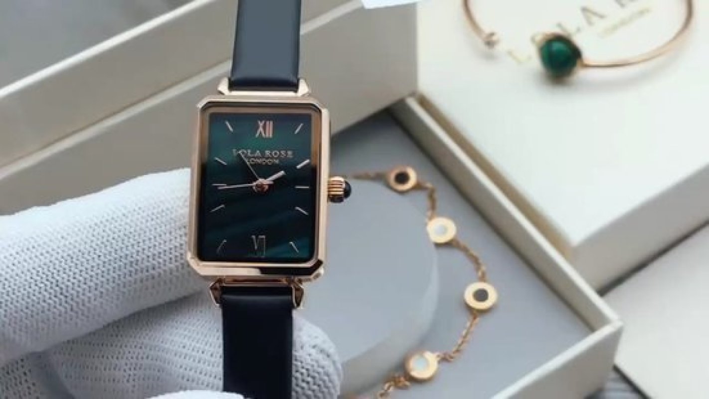 Lola Rose Malachite Quartz Square Watch - Black/Rose Gold