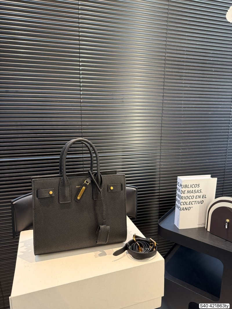 YSL Accordion Structured Tote Bag - Black