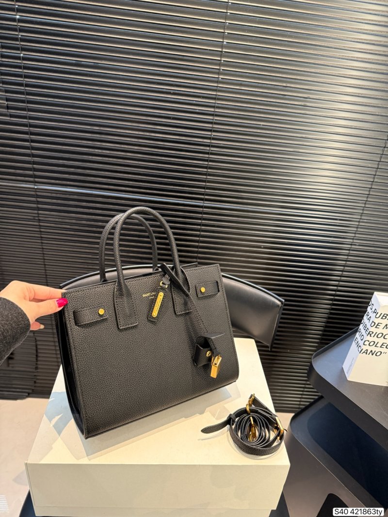YSL Accordion Structured Tote Bag - Black view